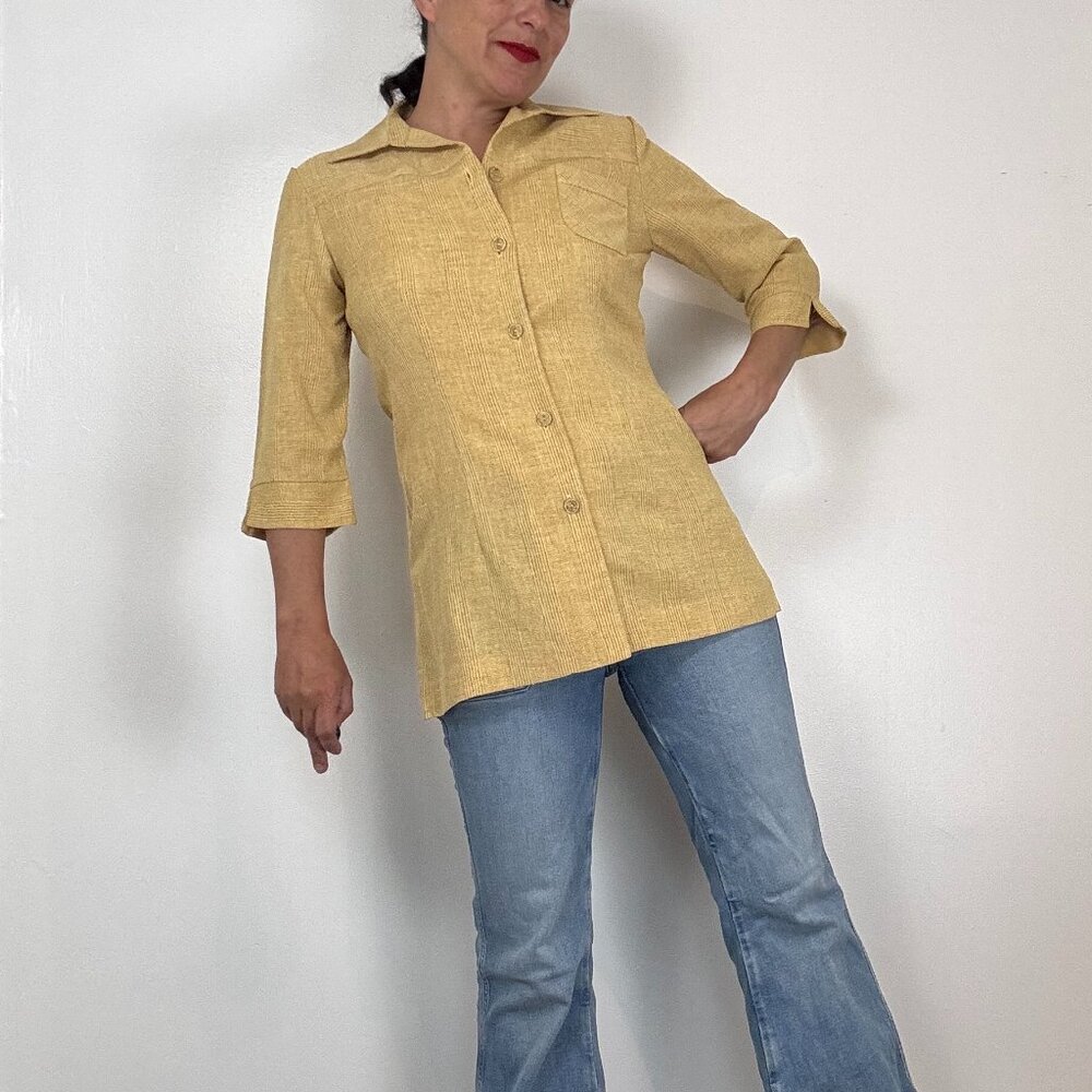 Vintage LANA LEE PETITE Mid Length Sleeve Yellow Blazer - Size M - Picture 9 of 12